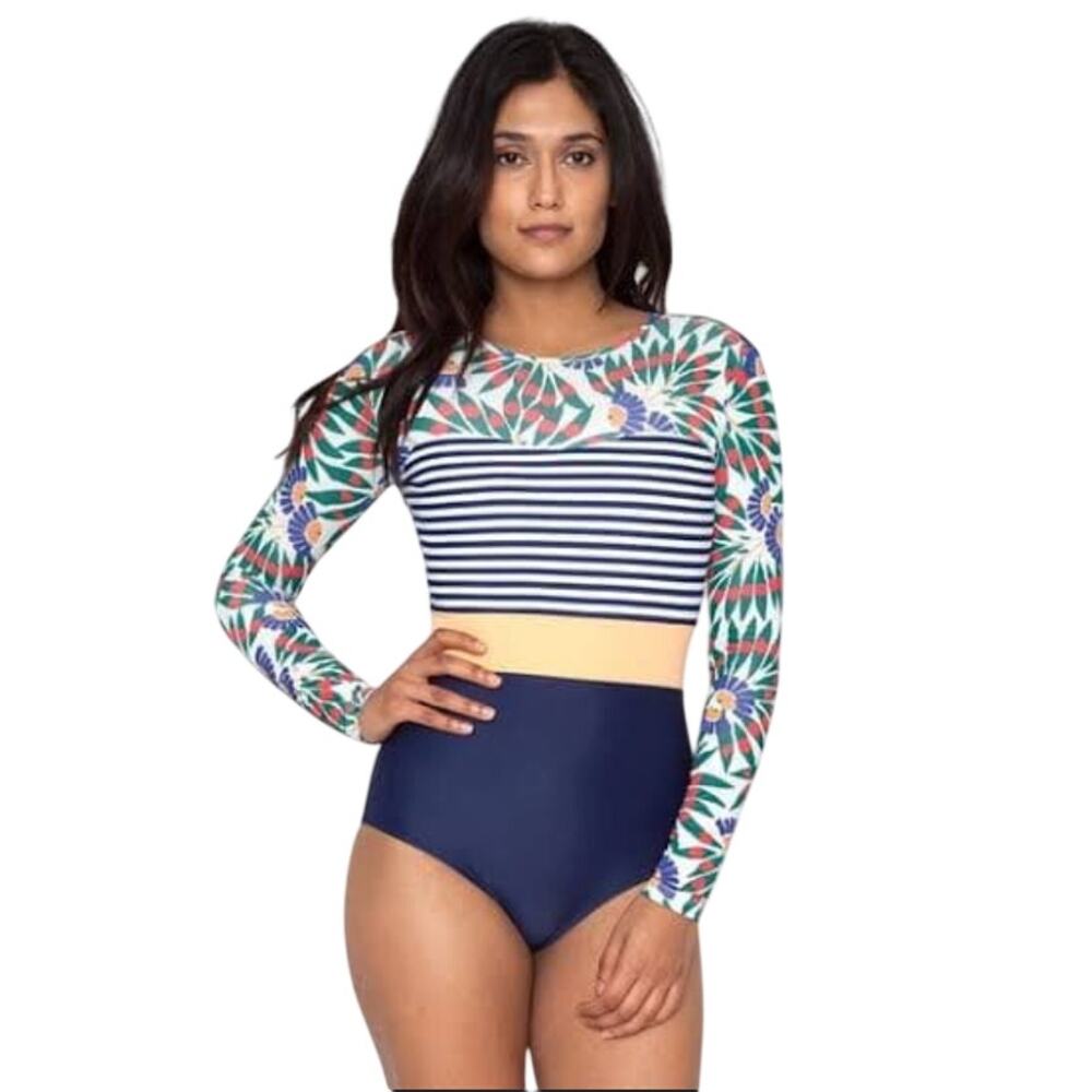 Seea Hermosa Long Sleeve Surf Suit Size Small Floral/Stripes